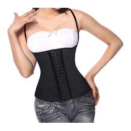 Charmian Women's Steel Boned Latex 3 Rows of Hooks Underbust Sport Workout Waist Trainer Body Shaper Corset Vest Halter-Latex-Black Large