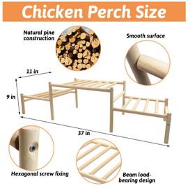 Hamiledyi Climbable Chicken Roosting Perch for Coop - Natural Wood Poultry Perch with Exercise & Playground Design, Durable Climbing Perch for Hens to Play and Stay Healthy