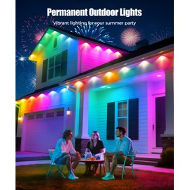POOFZY Permanent Outdoor Lights for House, 150ft RGB+IC Smart Outdoor Decor, 50 Scene Modes, App/Remote Control, IP68 Waterproof, for Christmas, Holiday, Daily & Pool Party Decor, House Roof Lighting