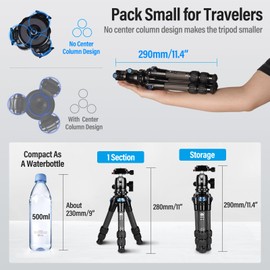 SIRUI Carbon Fiber Travel Tripod with 360° B-00K Arca-Swiss Ballhead, Mini Desktop Tripod for Mirrorless Cameras, Folded Height 12.1", Max Height 16.6″