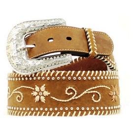 Blazin Roxx Women's Wide Floral Embroidered Leather Belt Brown Medium