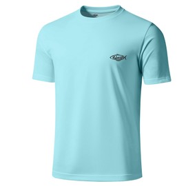 Palmyth Fishing Shirts for Men UPF 50+ Sun Protection Air Mesh T-Shirts Short Sleeve Quick-Dry Tee (Sky Blue/Tuna, 2XL)