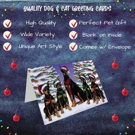Christmas Family Portrait - Doberman Dog Greeting Cards - Pets Invitation Cards with Envelopes - Pet Artwork Greeting Cards for All Occasions (1 Greeting Card)