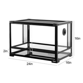 OIIBO Full Vision Glass Reptile Terrarium 27 Gallon, Double Hinge Door with Screen Ventilation Reptile Tank 24"x16"x16" (Knock-Down)