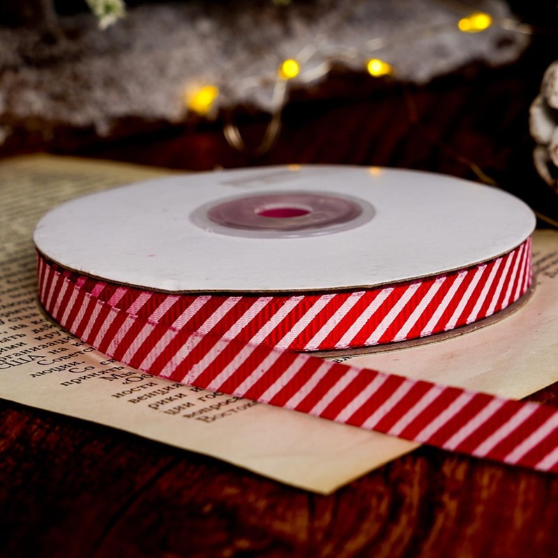 Bohue Christmas Peppermint Stripe Ribbon Candy Cane Ribbon Wired Edge