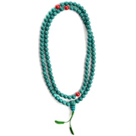 BUDDHAFIGUREN Buddhist Prayer Chain Beads Turquoise with Red Jasper Mala Beads 8 mm With Dorje and Bag