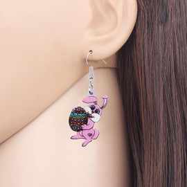WEVENI Acrylic Easter Egg Cartoon Bunny Earrings Dangle Drop Hare Rabbit Jewelry For Women Girls Charm Gift (Purple)