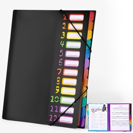 Cexovo Expanding File A4 with Labels Document Folder A4 PP Plastic Organiser Folder Portable Expanding Folder with 12 Compartments Folder Organiser for Desk Organiser for School Office Supplies