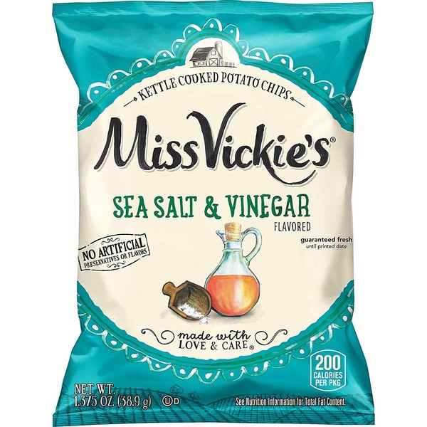 Miss Vickie's Patatas fritas cocidas con sabor a sal marina y vinagre, bolsas de 1.4 onzas, paquete de 16