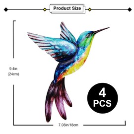 4 Pack Metal Hummingbird Wall Art, 3D Outdoor Bird Garden Wall Decorations, Hummingbird Metal Wall Decor, Indoor Outdoor Hanging Decoration (colors)