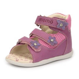 Memo Doris First Walking Orthopedic Ankle Support Natural Leather Sandal, Purple, 4 M US Toddler (19 EU)