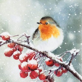 20 Napkins Winter Scene with Bird | Snow | Natural 33 x 33 cm