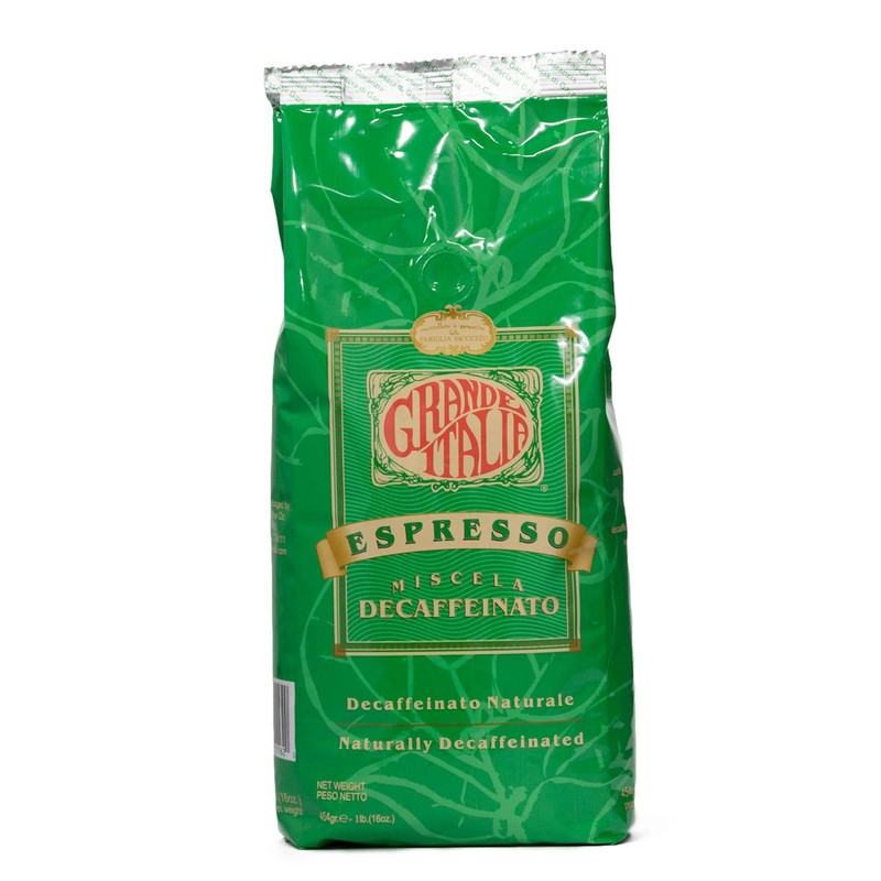 Grande Italia Decaf Whole Bean Espresso, Miscela Decaffeinato, 1lb