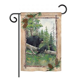 Breeze Decor G160043 Black Bear & Cubs Nature Wildlife Double Side Decorative Garden Flag, 13" x 18.5", Multicolor