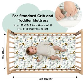 Yoofoss Baby Crib Sheets for Boys Girls, Fitted Crib Sheet 2 Pack for Standard Crib and Toddler Mattress, Super Soft Microfiber Baby Sheet 28x52x8in (Green+Giraffe)