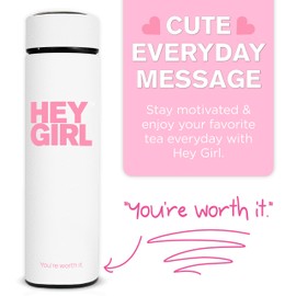 Hey Girl Tea Infuser Bottle 450ml - Insulated Stainless Steel Water Bottle - Tea Tumbler with Tea Diffuser - Portable Travel Mug for Loose Leaf Tea & Infused Water - Tea Lovers Gifts for Women