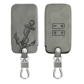 kwmobile Car Key Case Compatible with Renault 4-Button Smartkey Car Key (Keyless Go Only) - Faux Leather Protective Key Case Cover Anchor Vintage Grey