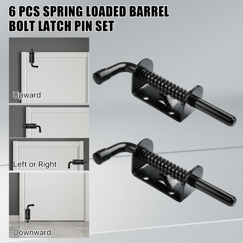 6 Pcs Barrel Bolt Latch Pin, 5 Inch Spring Loaded