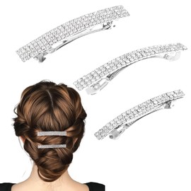 3 Pcs Rhinestone Hair Clips Silver Hair Accessories Barrettes for Women Sparkly Clip Small Sparkly Bling Clip Silver Metal Rectangular Spring Barrettes Crystal Ponytail Holder Side Clips