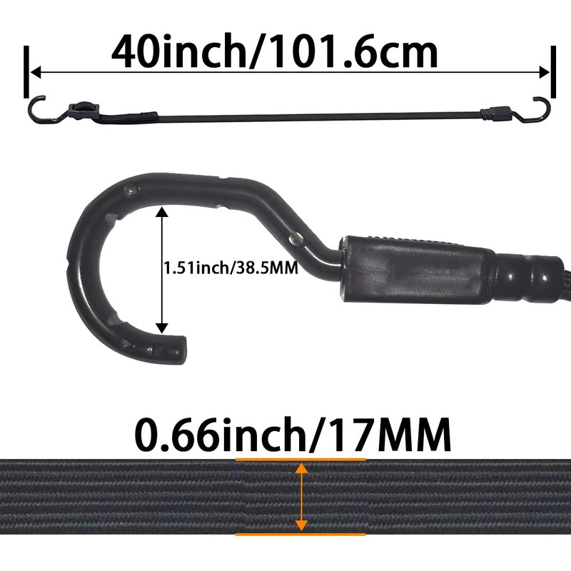 MARRTEUM 40 Inch Flat Adjustable Bungee Cords with Hooks Heavy