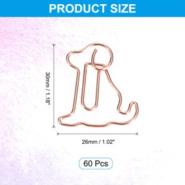 PATIKIL Cute Paper Clip, 60Pcs Dog Shape Paper Clip Metal Funny Bookmarks Planner Clips Clamp for Home Office Supplies Desk File Organization Wedding Decoration, Rose Gold