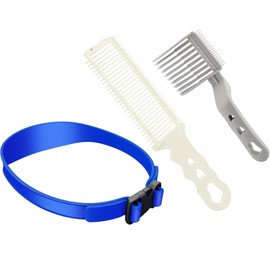 3Pcs Hair Trimming Fade Guide with Fade Comb,Barber Fade Comb Barber Combs with Fade Hair Trimming Guide,Fade Comb Barber Cutting Comb,Fade Comb Blend Comb with Hair Trimming Fade Guide for Men,Blue