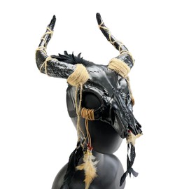 All Black Ram Skull Masquerade Mask Head Band Mask, Orange, One size fit most