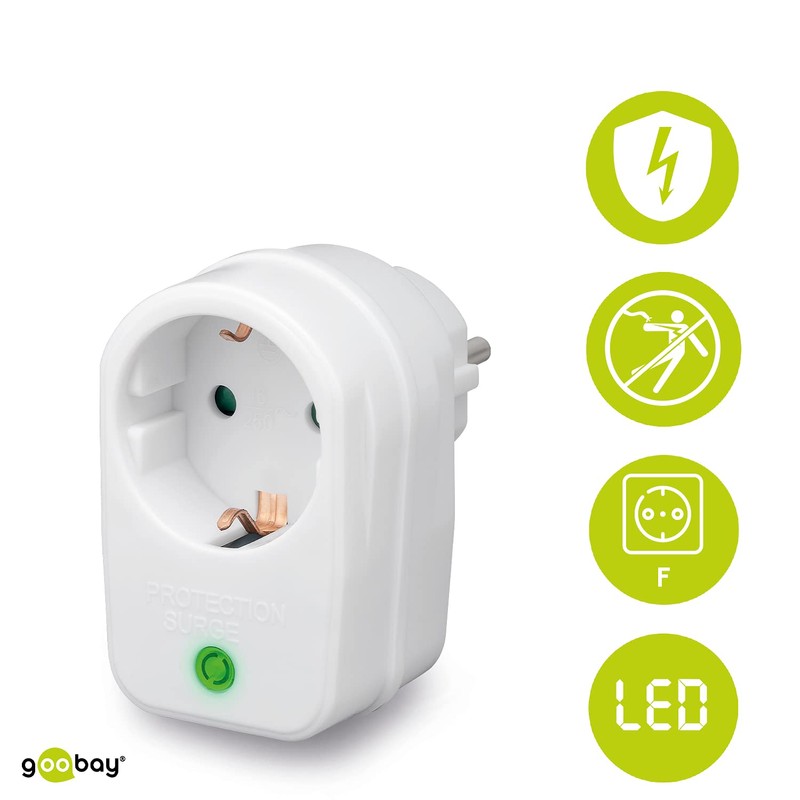 Goobay 51270 Netz-und Überspannungsschutz, Steckdosenadapter, Schutzkontaktsteckdose, weiß, 230 V, max.