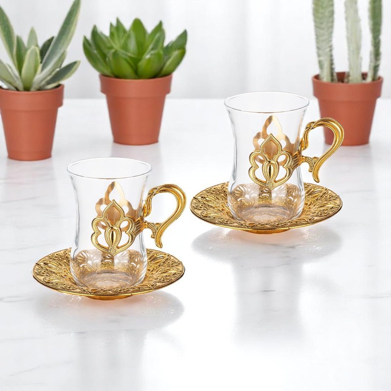 Alisveristime (SET OF 2 Turkish Tea Set with Zamac Holders,