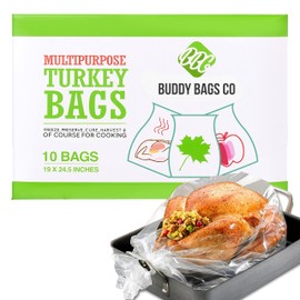 Buddy Bags Co Turkey Oven Bags for Roasting – 10-Pack Heavy-Duty, Oven-Safe Cooking Bags (19" x 24.5") – BPA-Free, Heat-Resistant, Made in USA