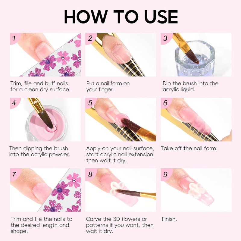 58PCS Acrylic Nail Kit for Beginners with Everything, 3 Colors