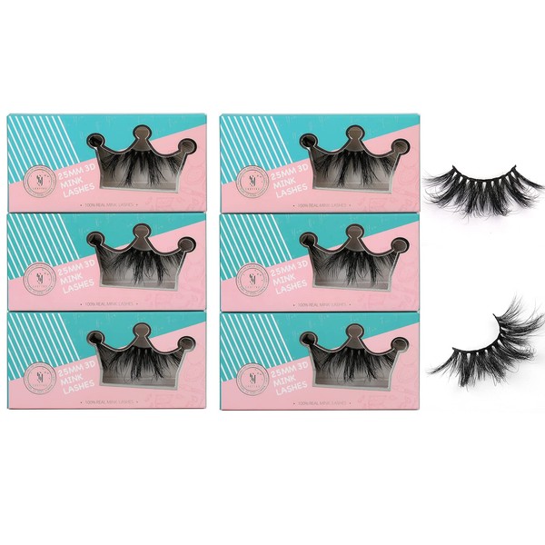 SY SHUYING 6 Pairs 25mm Mink Lashes 3D Real Mink