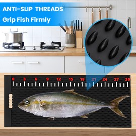 Fish Fillet Mat, 32"x16" Extra Large Nonslip Fish Cleaning Board with Measuring Decal, Portable Silicone Fish Fillet Cutting Board Fish Cutting Mat with Cut Resistant Gloves and Cleaning Brush