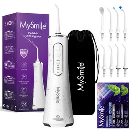 MySmile LP211 - Hilo dental de agua inalámbrico para dientes, 5 modos de irrigador oral portátil, 260 ml de agua para limpieza de dientes sensibles,