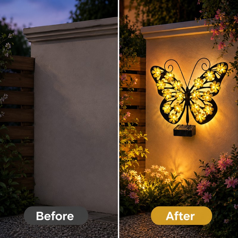 Solar Butterfly Garden Wall Light for Outdoor Decor – LED