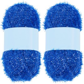 GORGECRAFT 200m 2 Rolls Sparkle Scrubby Yarn Bundle Steel Blue Metallic Scrubby Polyester Scrub Eyelash Yarn for Dishcloths Knitting Weaving Crochet Doll Hat Cleaning Tool Craft Project