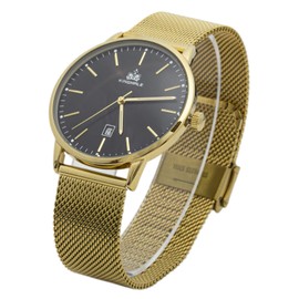 Blekon Collections Quartz Womens 40mm Case Classic Metal Mesh Band Watch (Black/Gold)