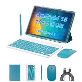 ZZB Android 15 Tablet 10 inch Tablet 2 in 1 Tablets with Keyboard Mouse Case Stylus 18GB RAM 128GB ROM 2TB Expand, Android 15(NOT GO) 10.1" IPS 6000mAh Battery Bluetooth Dual Camera 5G-WiFi Tablets.