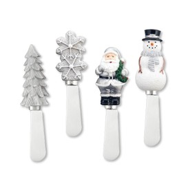 Supreme Housewares Chill Out Cheese Spreaders, Hand-Painted Resin Handles with Stainless Steel Blades for Spreading Cream Cheese, Butter, and Jam, Assorted Christmas Designs, Set of 4