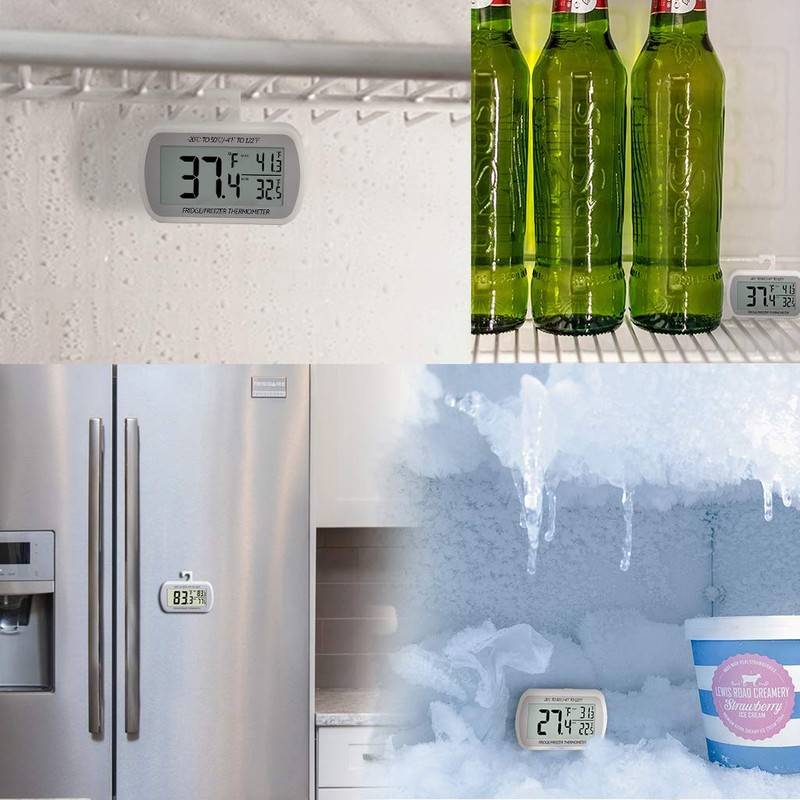 AEVETE Waterproof Digital Refrigerator Thermometer Large LCD, Freezer Room Thermometer