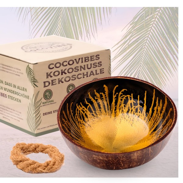 cocovibes Coconut Bowl Amber with Coaster/Snack Bowl/Decorative Bowl for Keys/Jewellery Bowl/Serving Bowl/Modern Splash Gold Black
