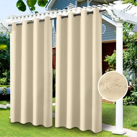 Outdoor Curtains, Waterproof, Outdoor Blackout Curtain with Eyelets, Opaque Curtain for Garden Arbour, Sliding Door, Pergola, Privacy Heat Insulated, 1 Piece (Cream White, 132 x 238 cm)