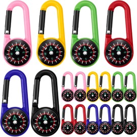 DHFUCNKO 18 Stück Kompass mit Karabinerhaken, Bunte Mini Kompass Karabiner, 9 Farben Kompass Schlüsselanhänger, Kompass Schlüsselhalter mit Kompass und Karabiner für Outdoor Wandern Camping