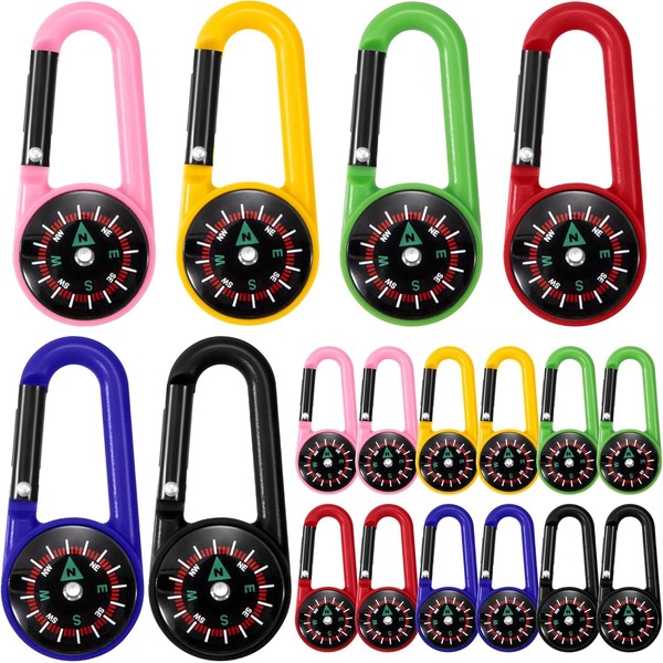 DHFUCNKO 18 Stück Kompass mit Karabinerhaken, Bunte Mini Kompass Karabiner,