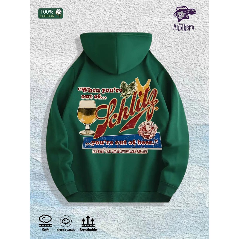 Schlitz Beer Graphic Hoodie 100% Cotton US Warehouse 7 ColorsColor: