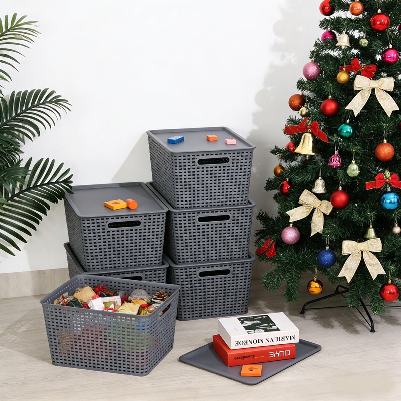 Tyminin 6 Pack Plastic Storage Bins with Lids, Stackable Storage