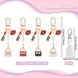 FREEBLOSS 4Pcs Keychain Cap for Lip Balm Lip Gloss Holder Keychains Lipgloss Holder with Colorful Charms Bulk Cute Keychains for Women Handbag Earphone Case Decoration(Lip&Bag)