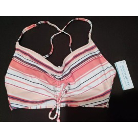 Beach Betty Women's Slimming Control Shirred Bikini Crop Top Coral Stripe Size S
