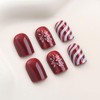 Christmas Press On Nails Short Square, 24pcs Christmas Striped Fake