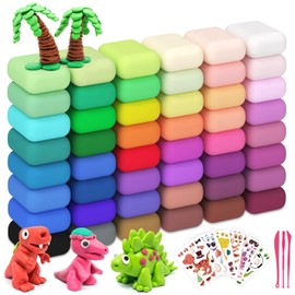 Air Dry Clay 48 Colors，Modeling Clay for Kids, with 3 Sculpting Tools and 6 Sheets Dinosaur Stickers, Safe & Non-Toxic, DIY Molding Clay Gift for Boys and Girls